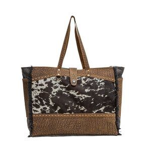 Western Leather Weekender Bag - Cotton & Upcycled Canvas Boho :D